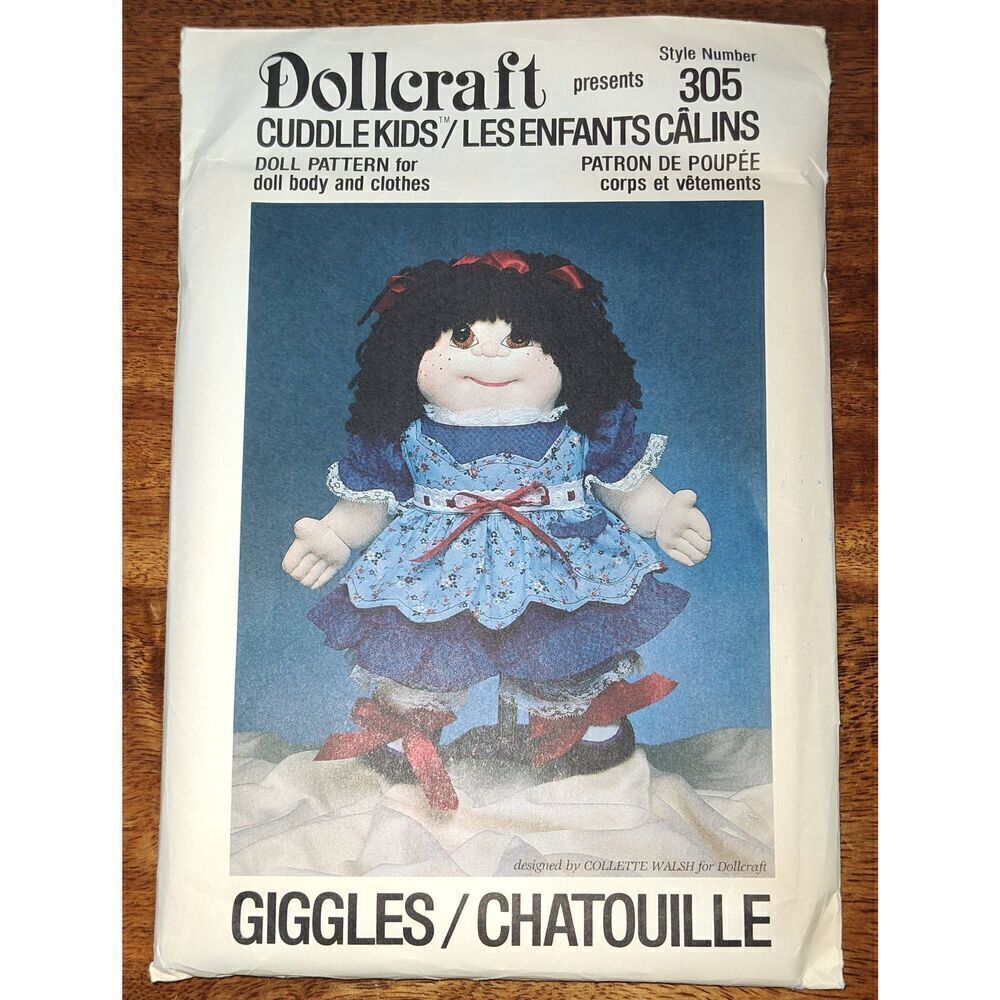 Vintage Uncut Dollcraft Cuddle Kids Style #305 Giggles pattern for doll body & c